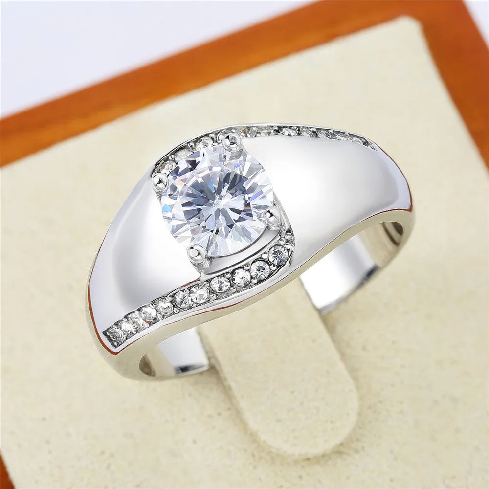 European and American Fashion Wedding Rings with Zircon and Titanium Steel