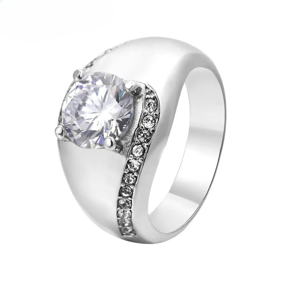 European and American Fashion Wedding Rings with Zircon and Titanium Steel