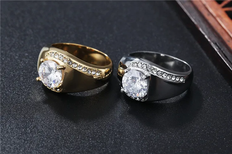 European and American Fashion Wedding Rings with Zircon and Titanium Steel