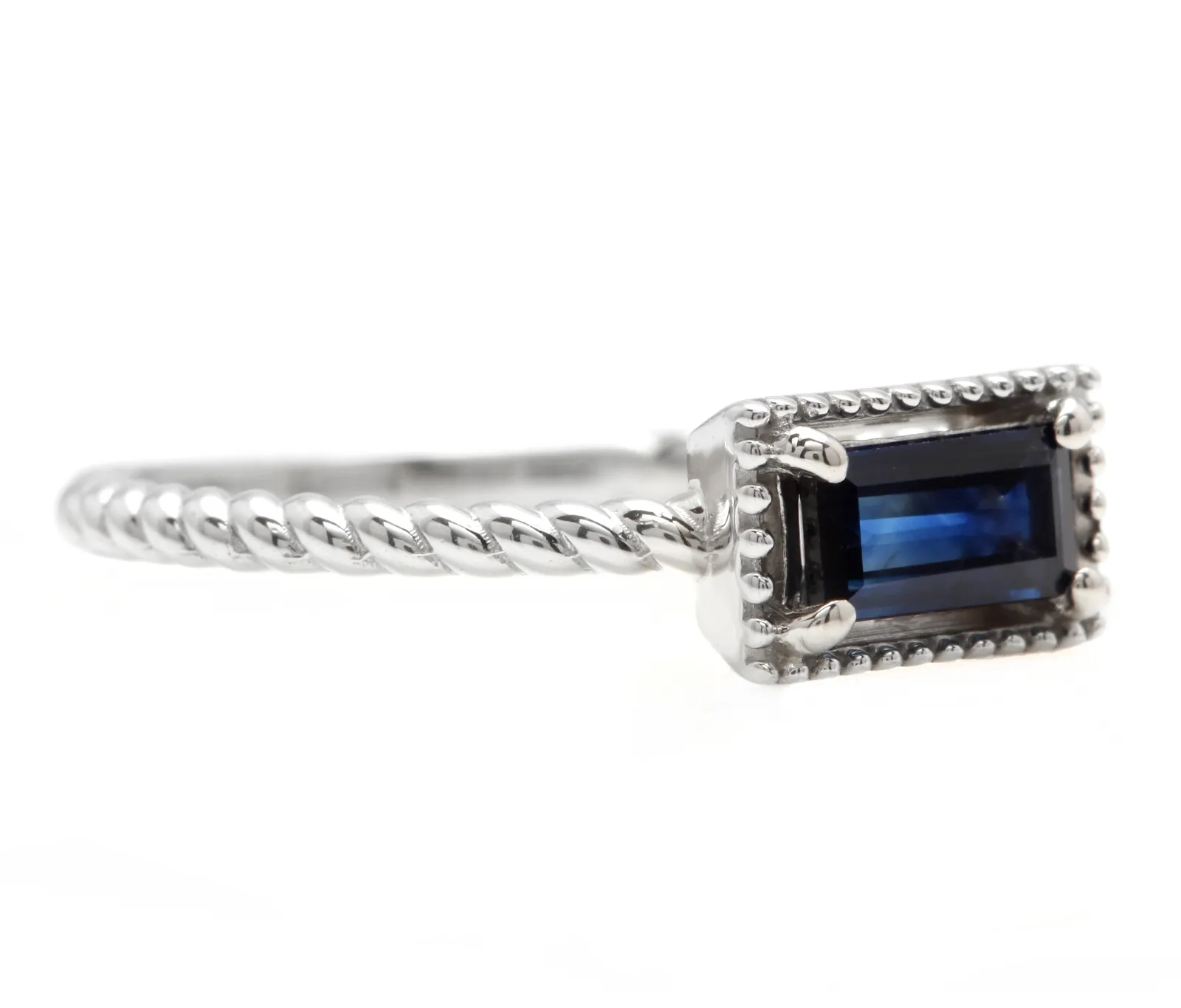 Exquisite Natural Blue Sapphire 14K Solid White Gold Ring