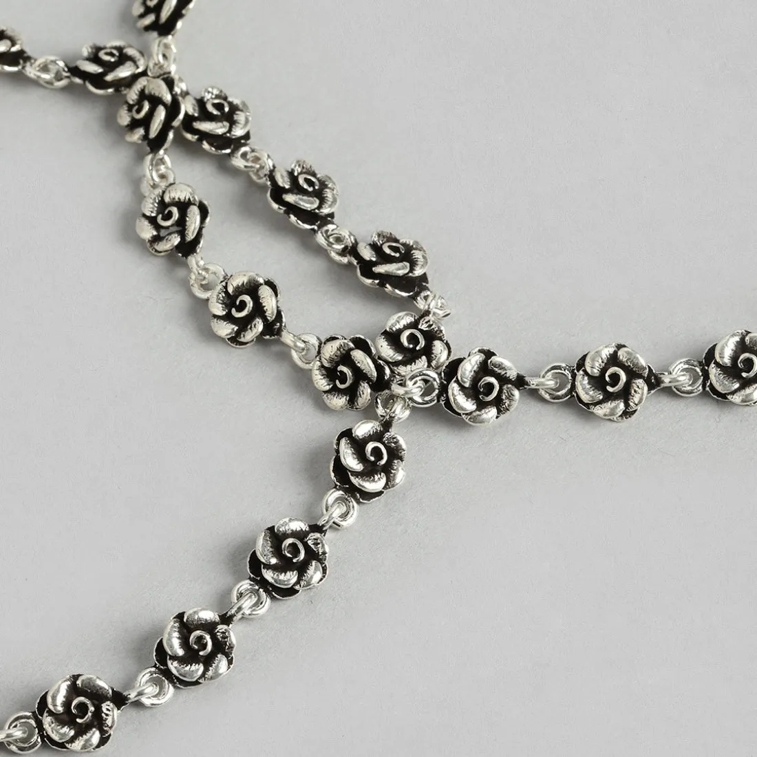 Floral Chained 925 Sterling Silver Anklets in Rhodium Plating