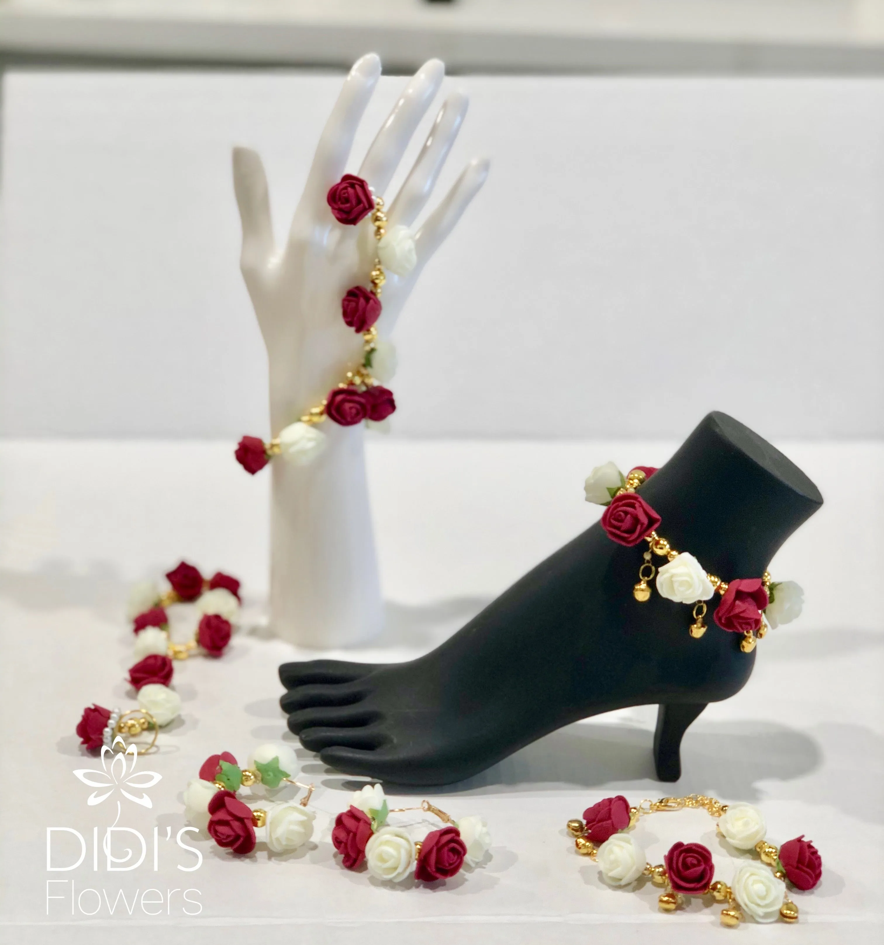 Floral Set - Tikka, Earrings, Hand Pieces & Anklets