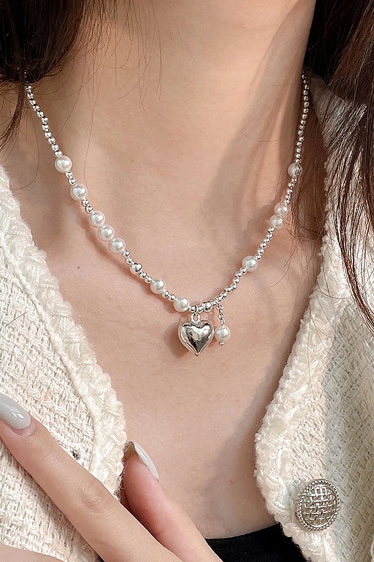 Flytonn-Valentine's Day gift Pearl Peach Heart Pendant Necklaces