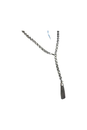 French Kande Necklace 23" Double Cable with Small Tassel | Sliver