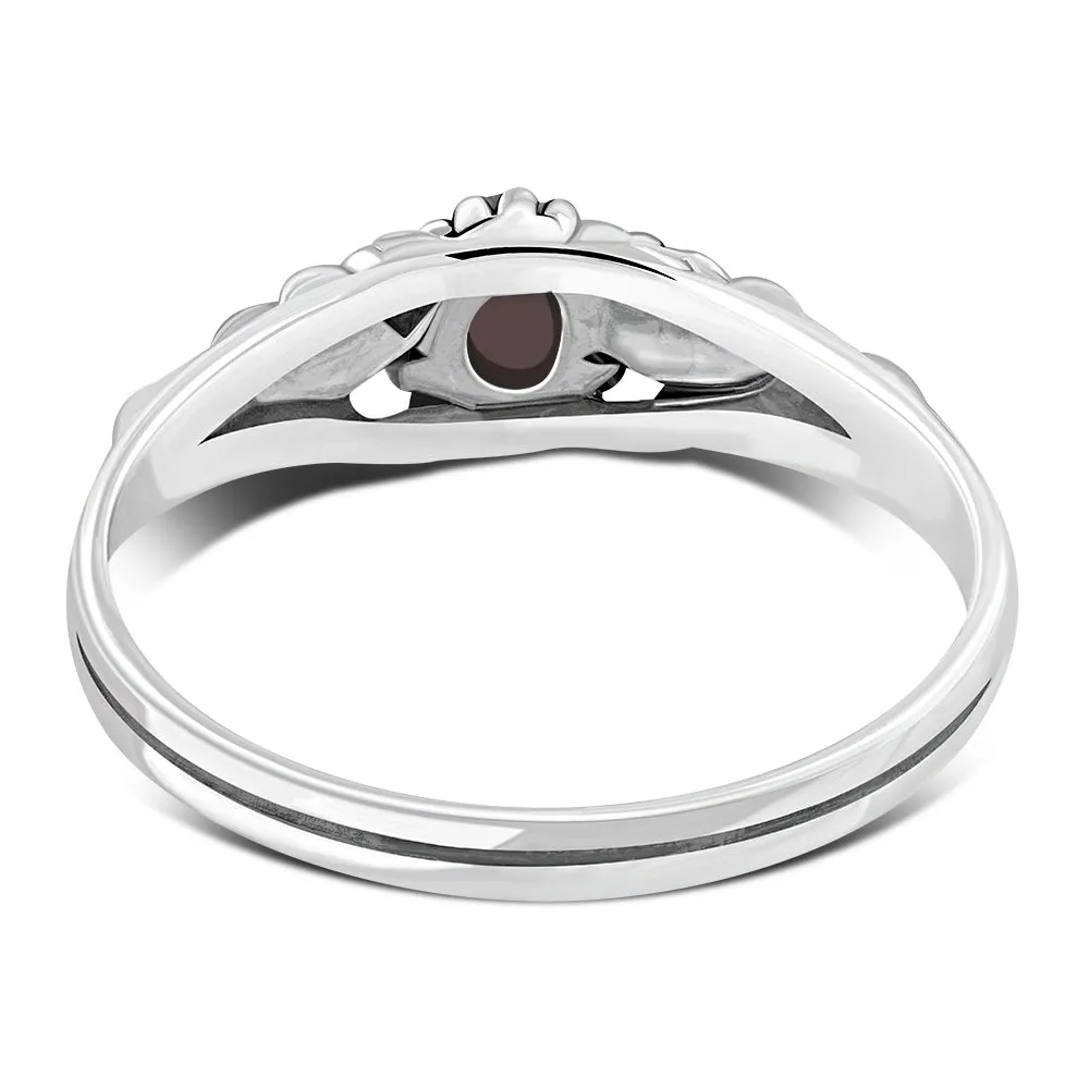 Garnet Stone Flowers Sterling Silver Ring