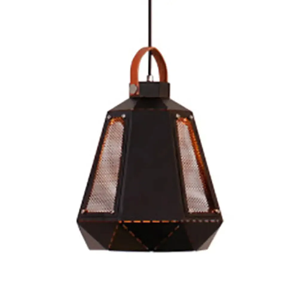 Geometric Dining Room Hanging Light - Industrial Loft Metal Pendant Lamp with Leather Strap, 1 Head, White/Black, Multiple Width Options