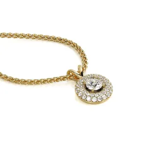 Glory Natural Diamond 2-Row Halo Pendant with a Yellow Necklace