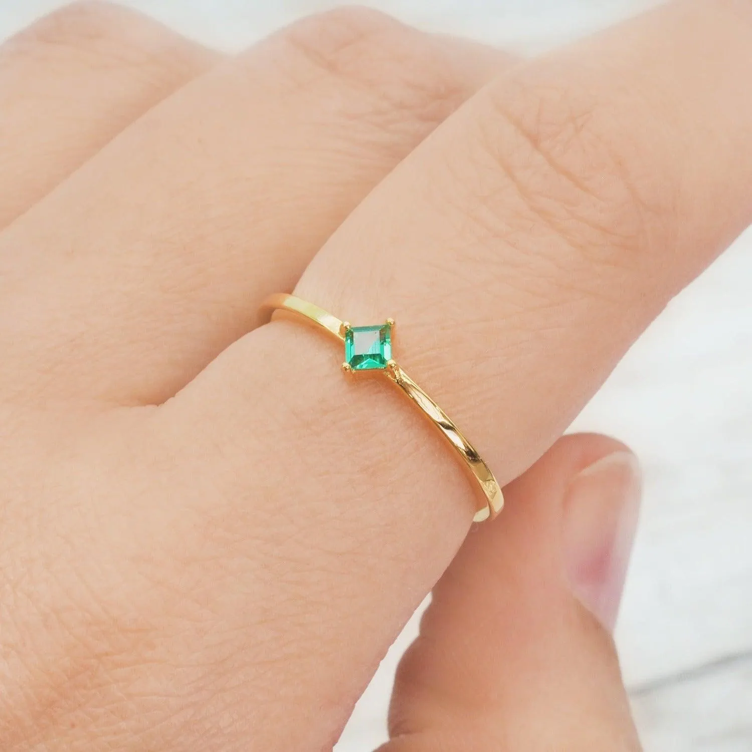 Gold Dainty Emerald Ring