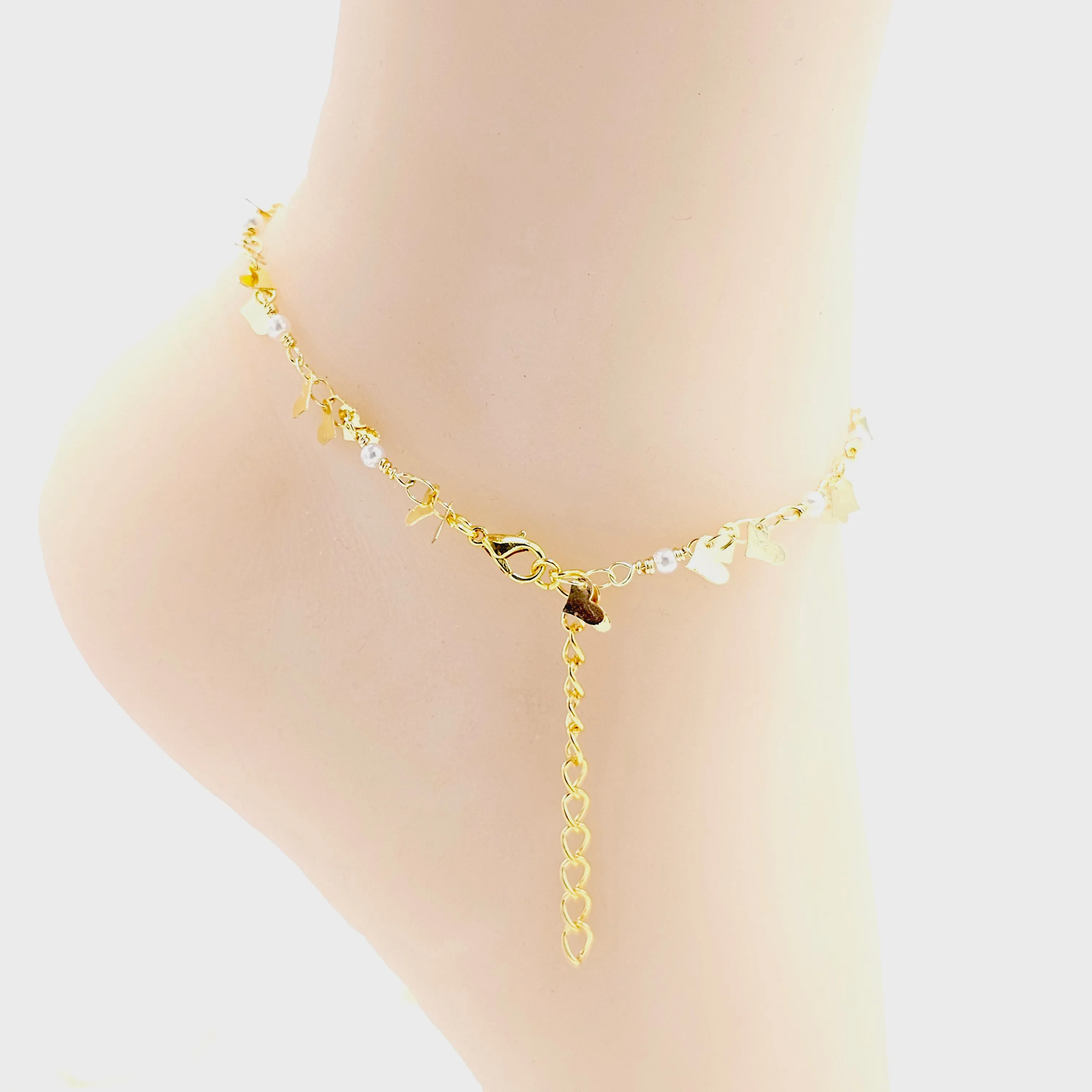 Gold Hotwife Anklet with Pearls and Hearts. Discreet HW for Hot Wife. Swinger Lifestyle