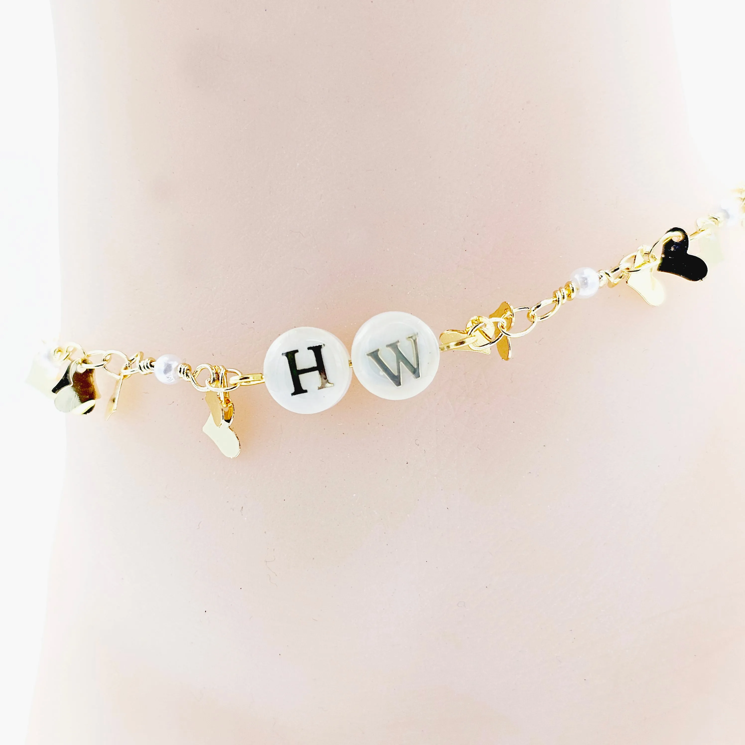 Gold Hotwife Anklet with Pearls and Hearts. Discreet HW for Hot Wife. Swinger Lifestyle