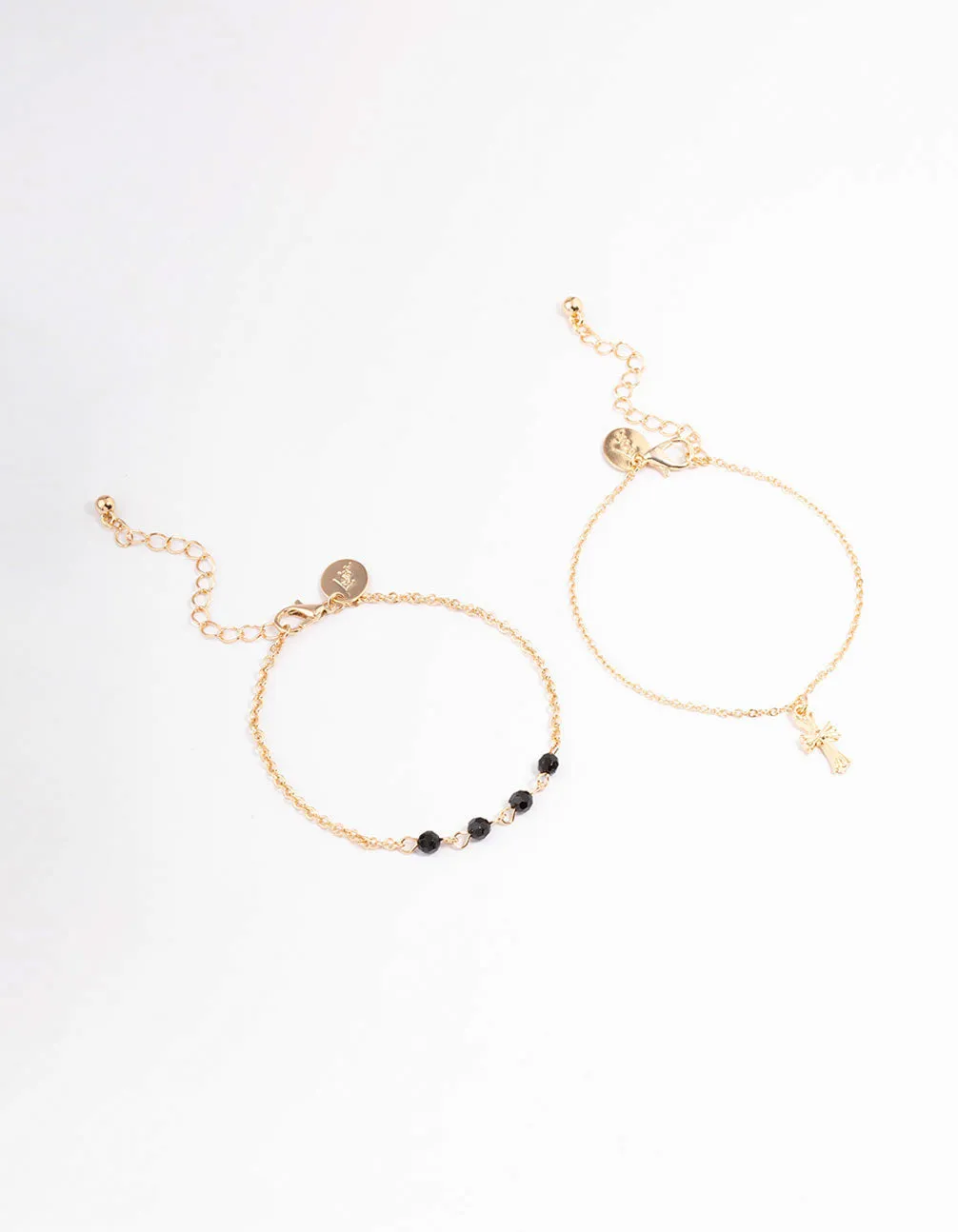 Gold Round Beaded & Cross Anklet Pack