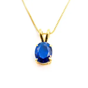 Gold Sapphire Pendant - Gold Oval Necklace - Royal Blue Pendant