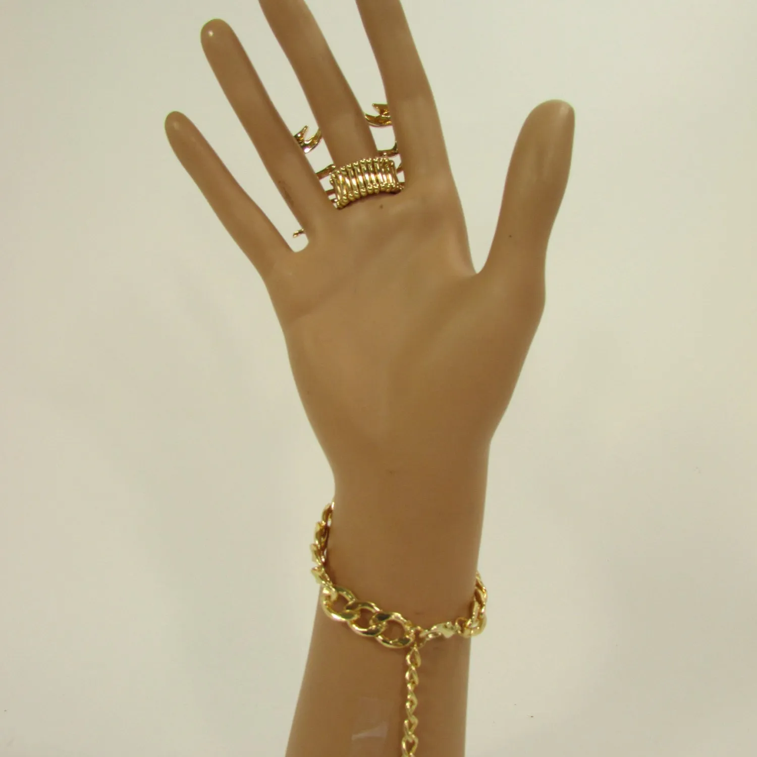 Gold Silver Metal Hand Chain Bracelet Connected Finger Ring Rhinestones Long Scorpion