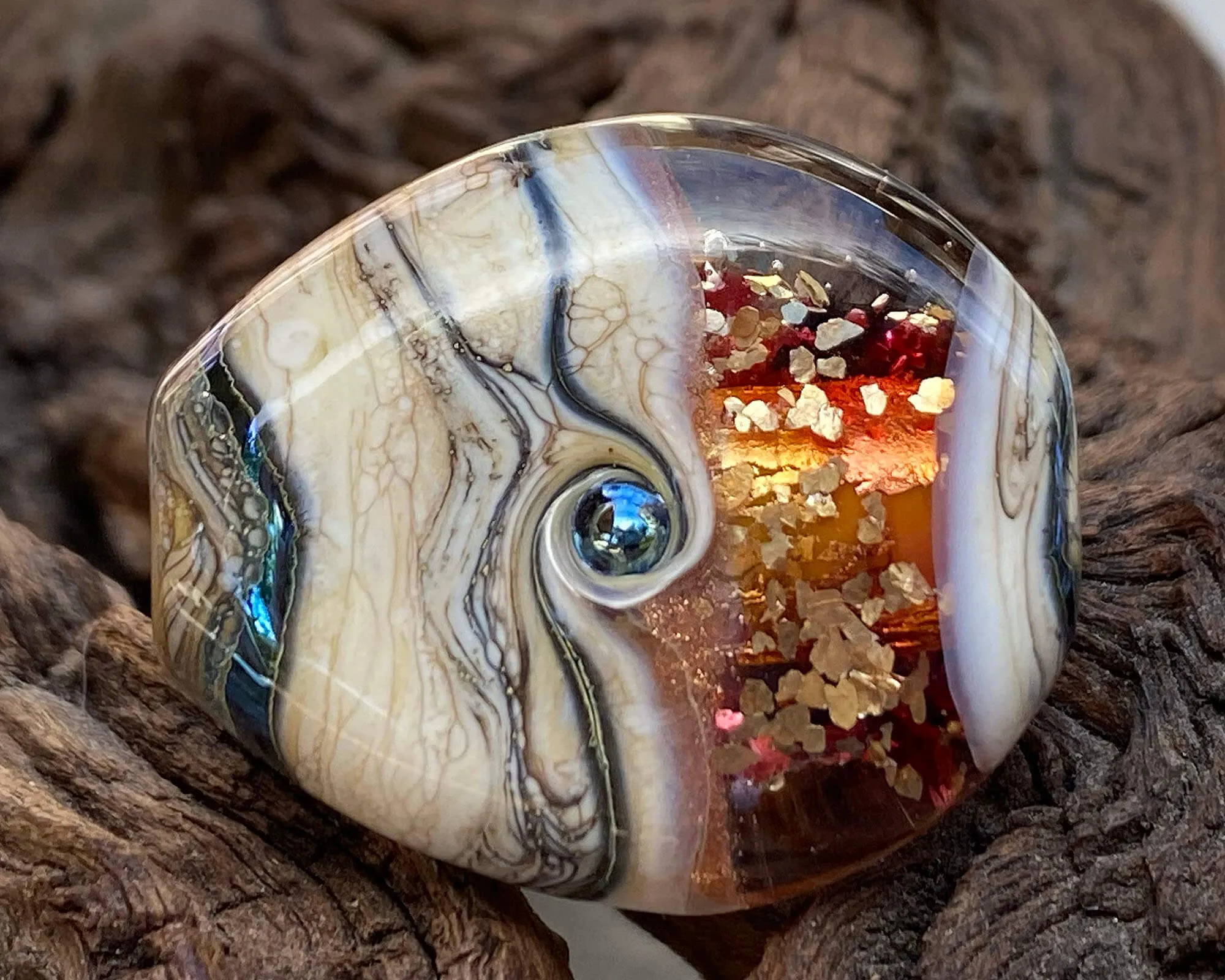 Golden Fire Organic Lampwork Focal Bead SRA