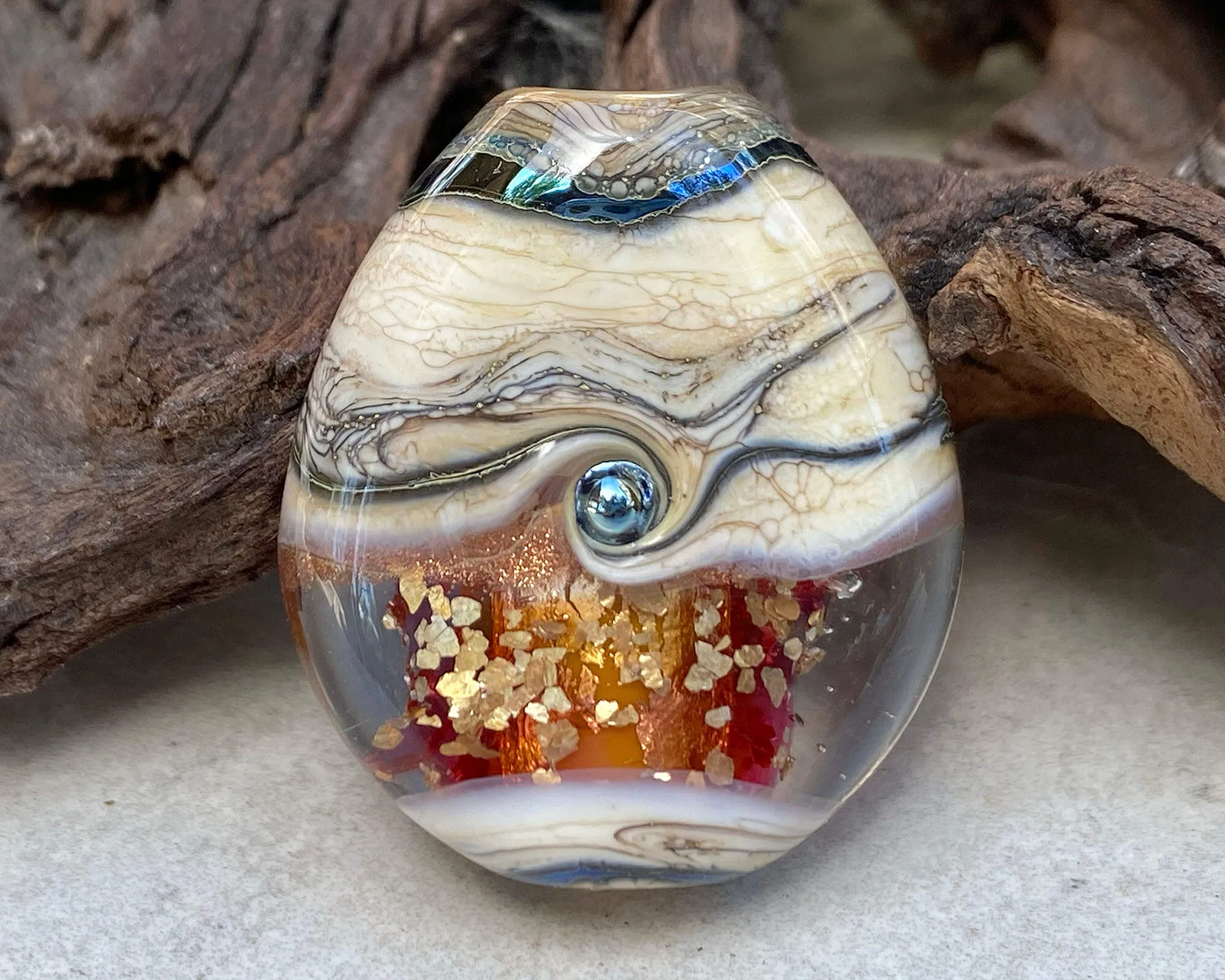 Golden Fire Organic Lampwork Focal Bead SRA