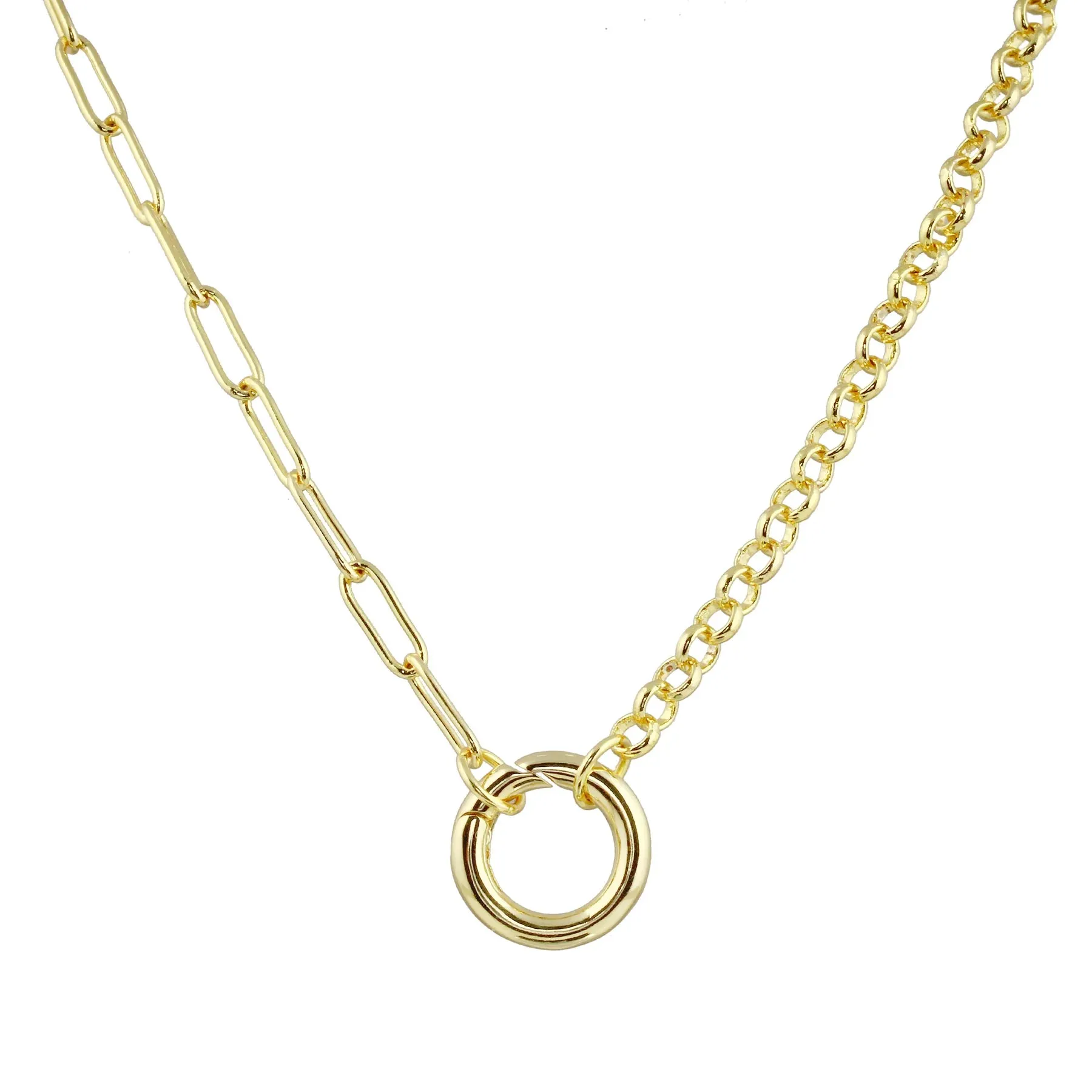 Half Paperclip Half Round Link Push Clasp Chain Necklace