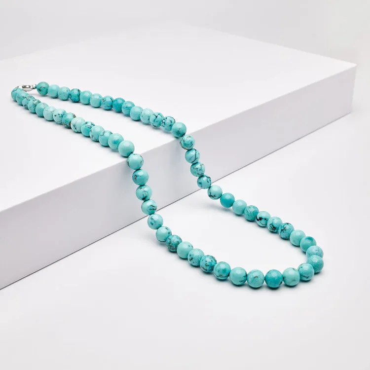 Handmade Men's Women's Beaded Necklace | 8mm Natural Blue Turquoise Beads Necklace