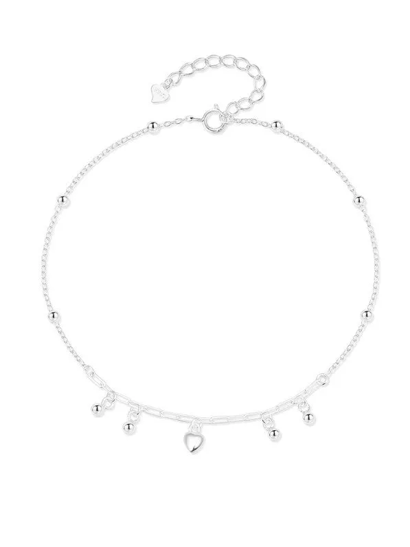 Heart Anklet Paperclip Style Chain 925 Sterling Silver Fine Jewelry