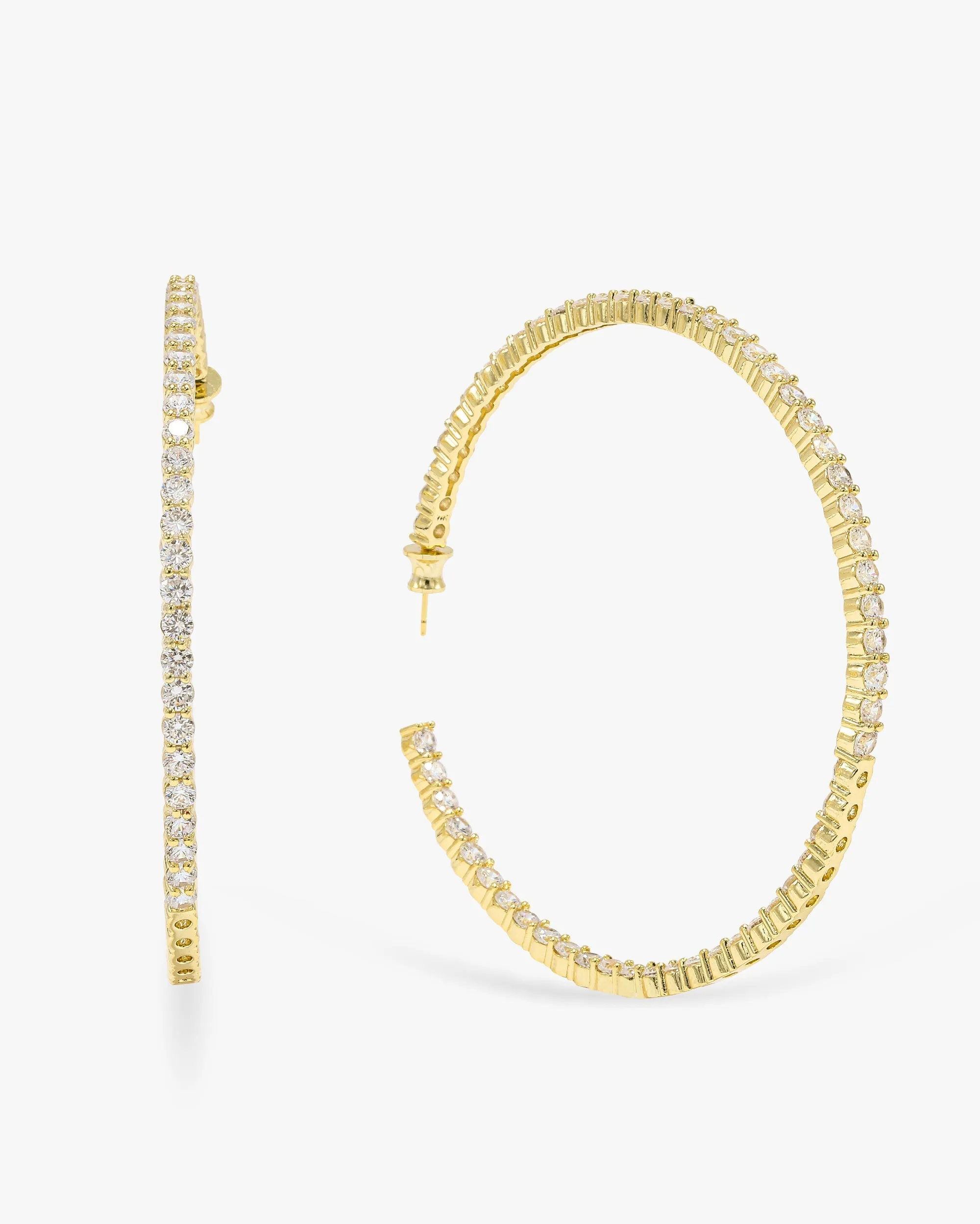 Heiress Hoops 3" - Gold|White Diamondettes