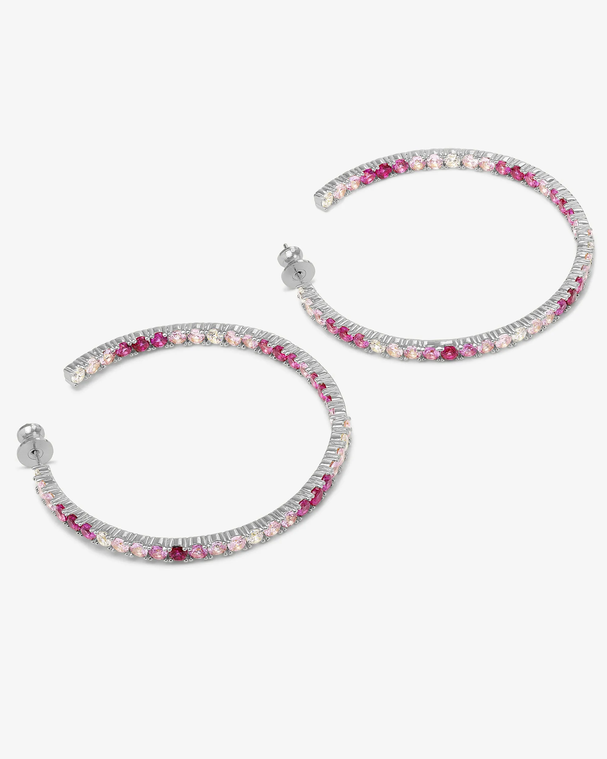 Heiress Ombré Hoops 2" - Silver|Pink Sapphire Ombré