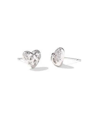 Holland Silver Heart Stud Earrings in White Crystal