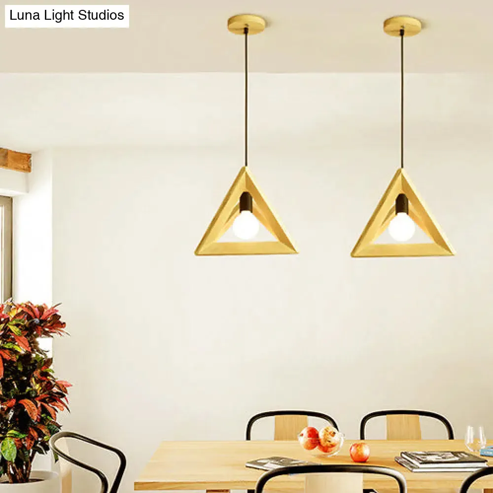 Japanese Beige Pendant Light with Triangle Shade and Wood Lamp for Kitchen