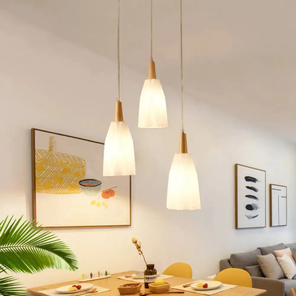 Japanese Prismatic Glass Pendant Lamp with 3 Lights and Wood Canopy