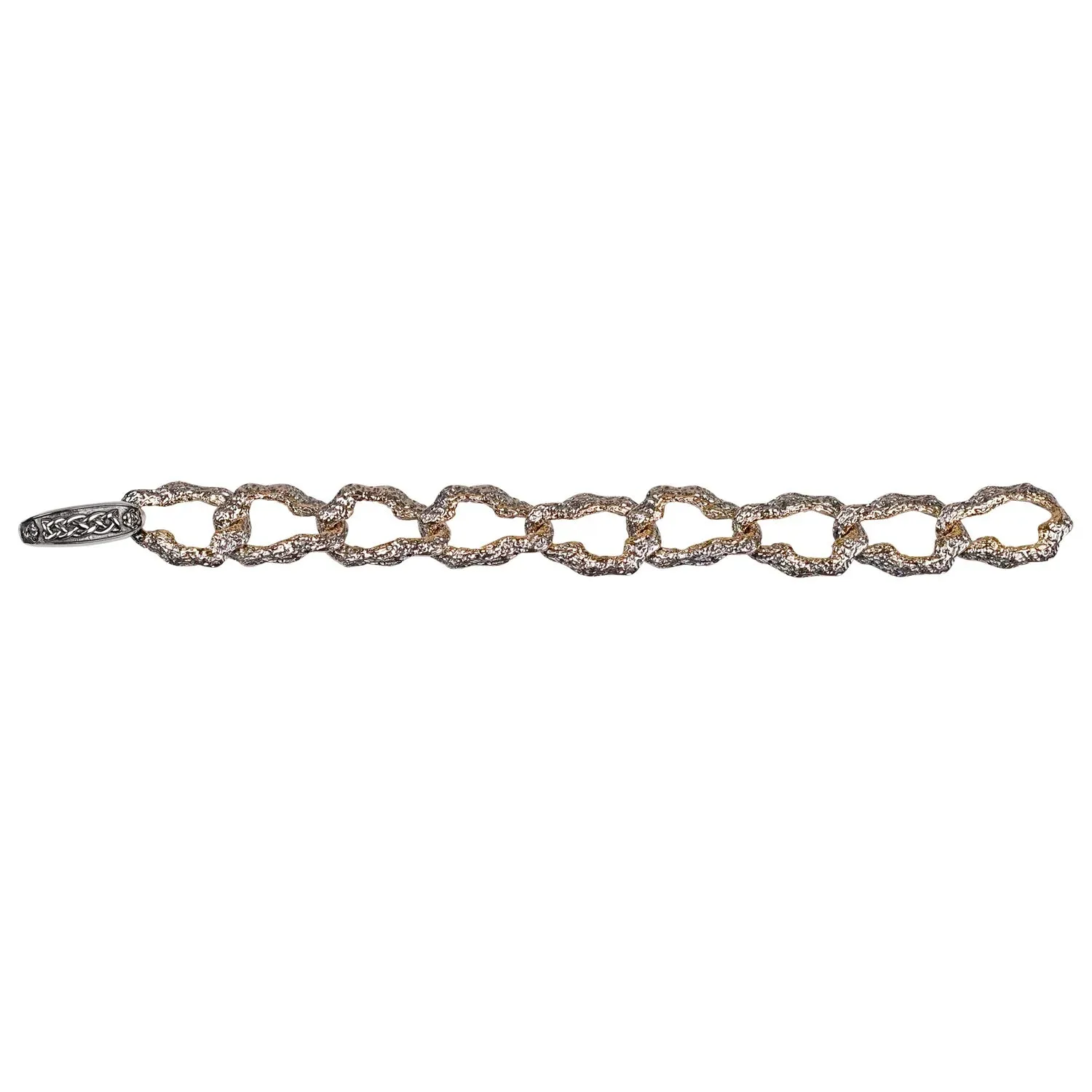 Keith Jack Sterling Silver Oxidized   10k Yellow Organic Link Bracelet with Push Clasp