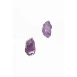 Large Raw Amethyst Stud Earrings in Sterling Silver