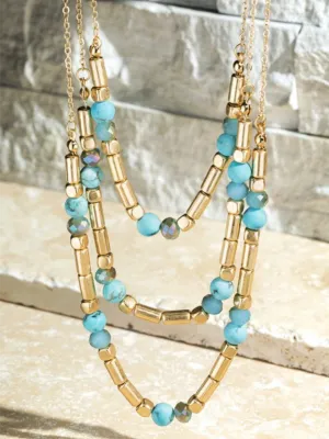 Layered Stone and Beaded Necklace - Turquoise