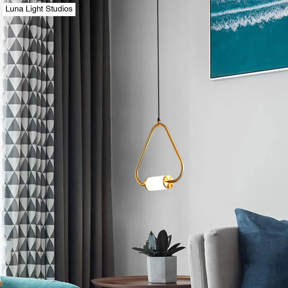 LED Hanging Pendant with White Glass Cylinder Shade and Brass Design – Simple Style