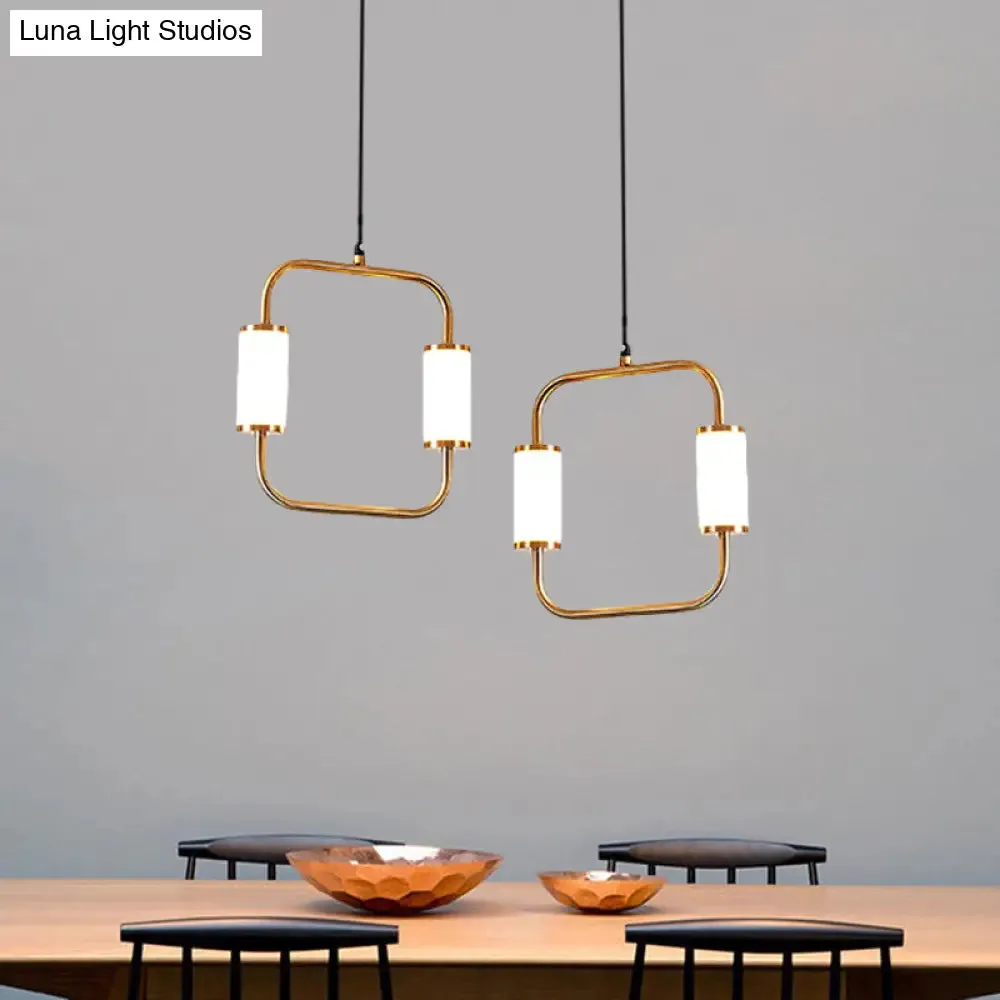 LED Hanging Pendant with White Glass Cylinder Shade and Brass Design – Simple Style