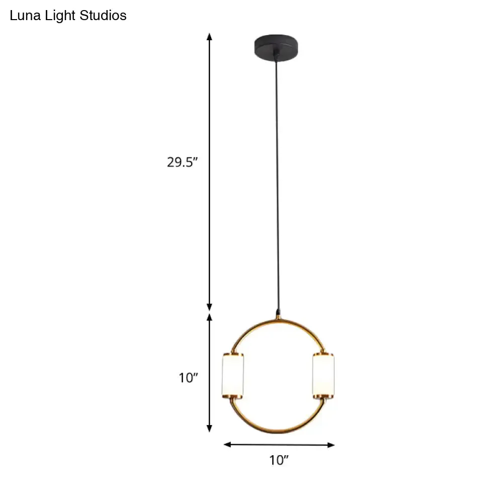 LED Hanging Pendant with White Glass Cylinder Shade and Brass Design – Simple Style