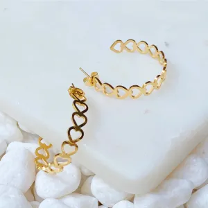 Linked Heart Hoop Earrings