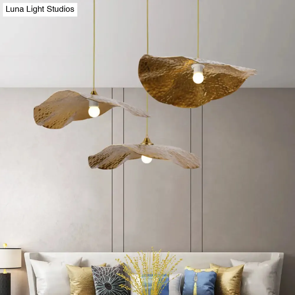 Lotus Leaf Metal Pendant Lamp - 1 Light Brass Ceiling Fixture for Dining Room