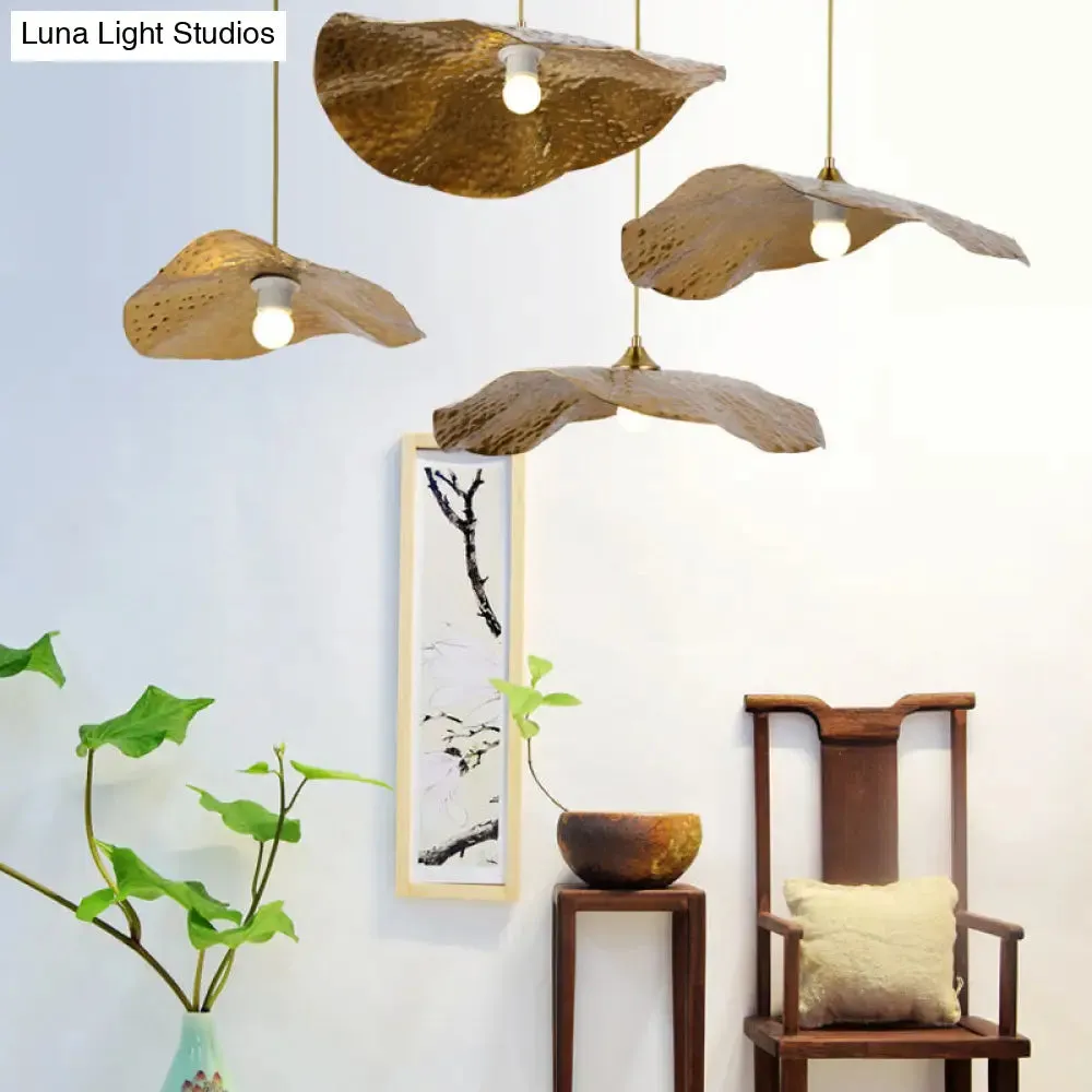 Lotus Leaf Metal Pendant Lamp - 1 Light Brass Ceiling Fixture for Dining Room