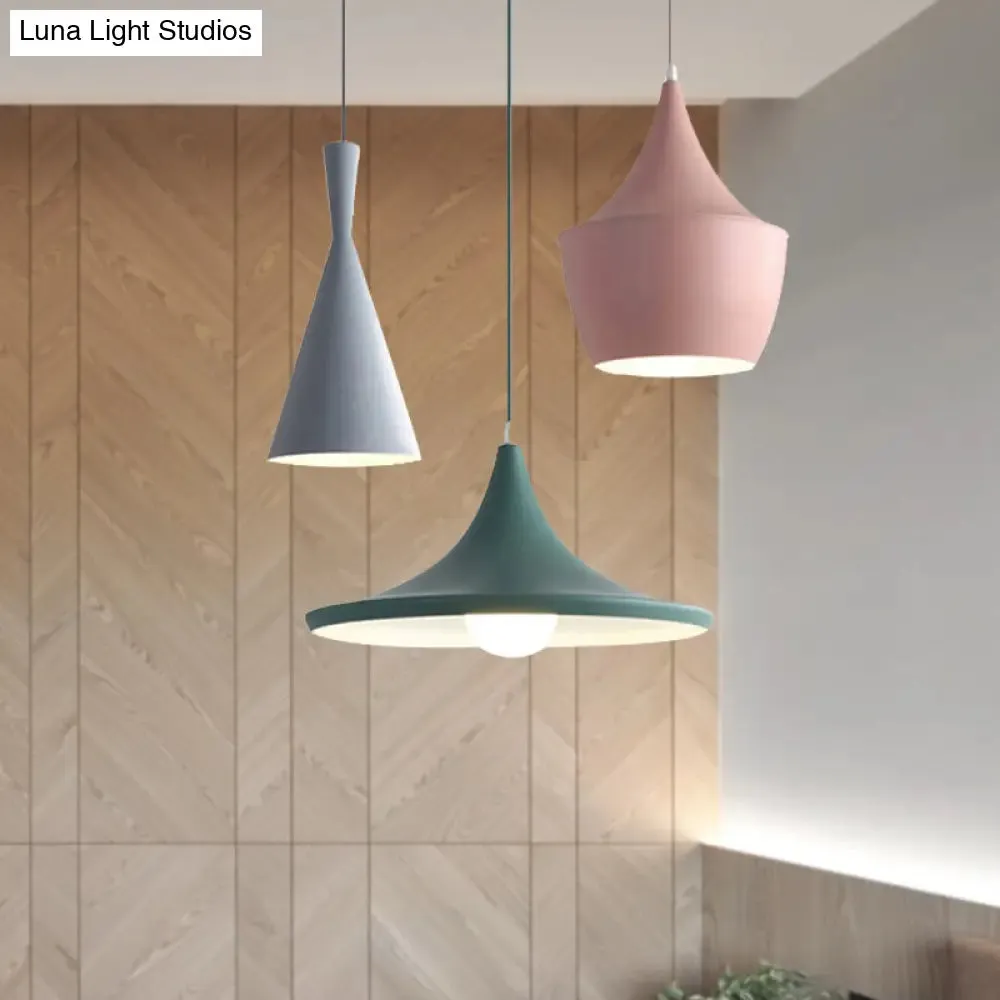 Macaron Style Metal Cone Pendant Light - 1/3 Light Pink/Yellow/Blue - Linear/Round Canopy