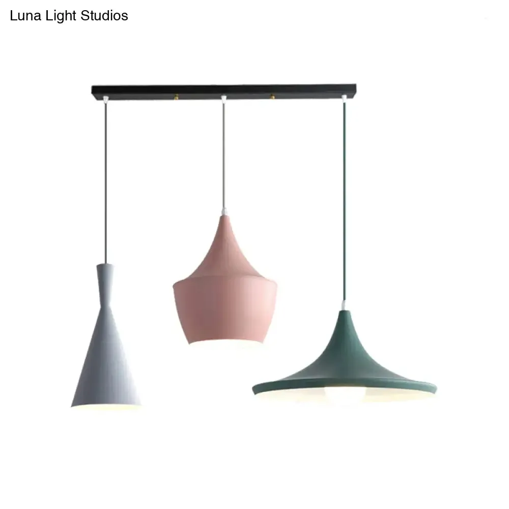 Macaron Style Metal Cone Pendant Light - 1/3 Light Pink/Yellow/Blue - Linear/Round Canopy