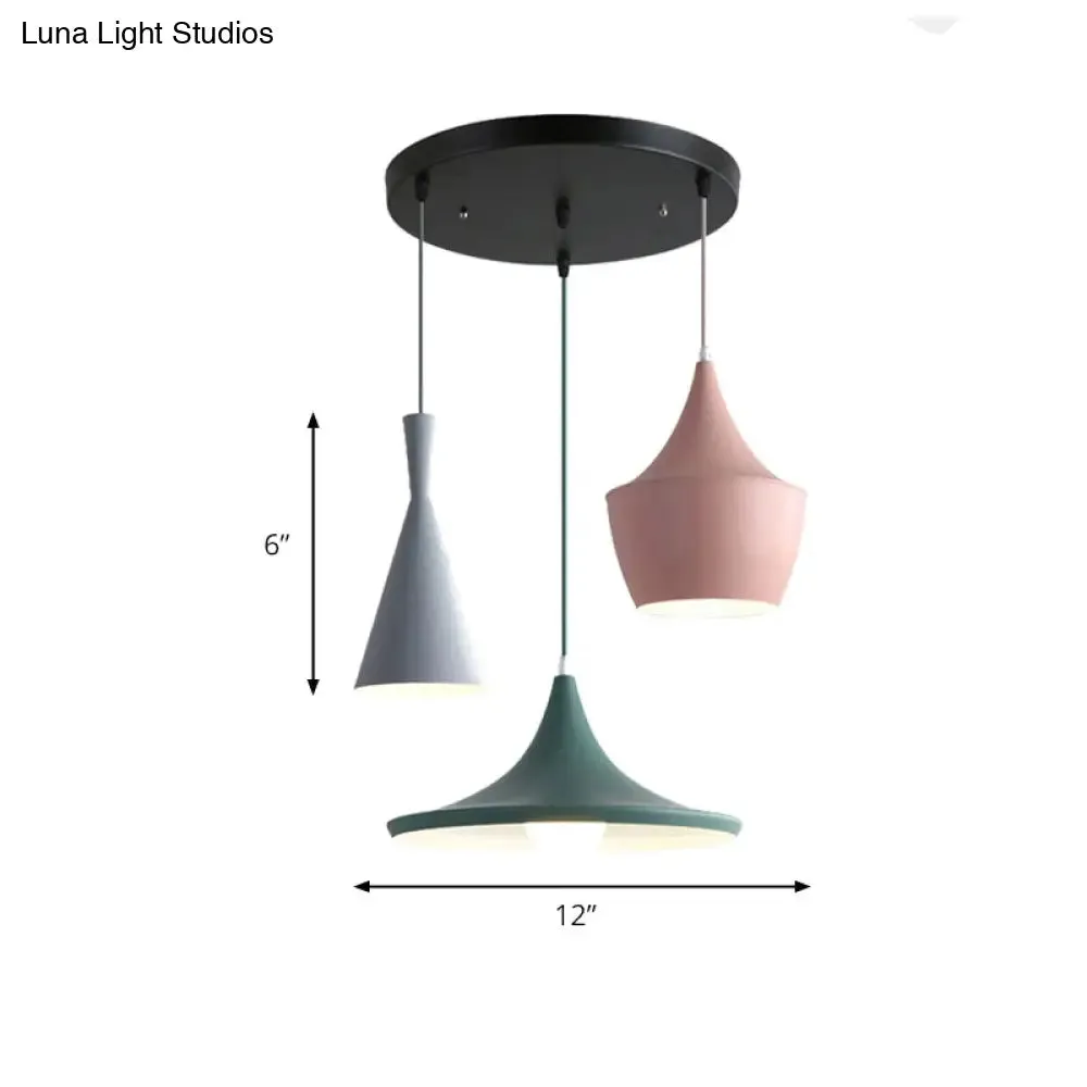 Macaron Style Metal Cone Pendant Light - 1/3 Light Pink/Yellow/Blue - Linear/Round Canopy