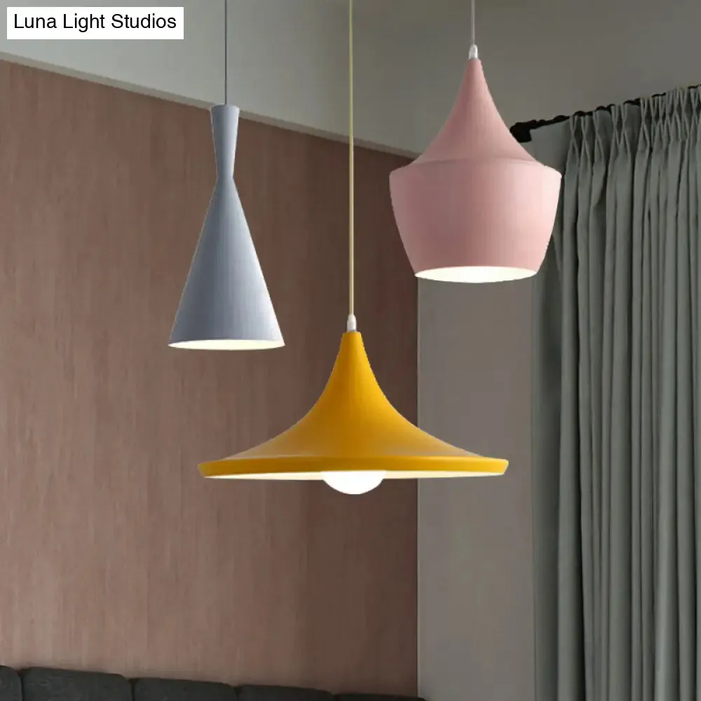 Macaron Style Metal Cone Pendant Light - 1/3 Light Pink/Yellow/Blue - Linear/Round Canopy