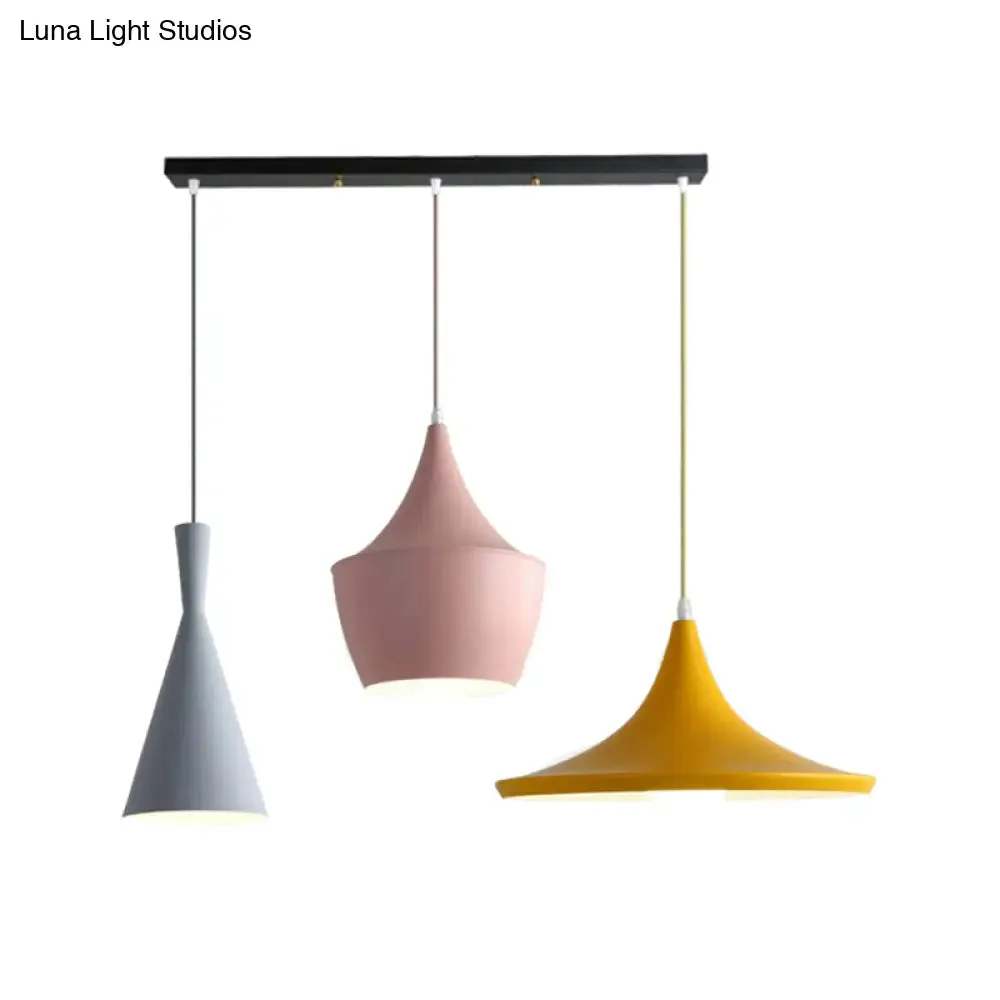 Macaron Style Metal Cone Pendant Light - 1/3 Light Pink/Yellow/Blue - Linear/Round Canopy