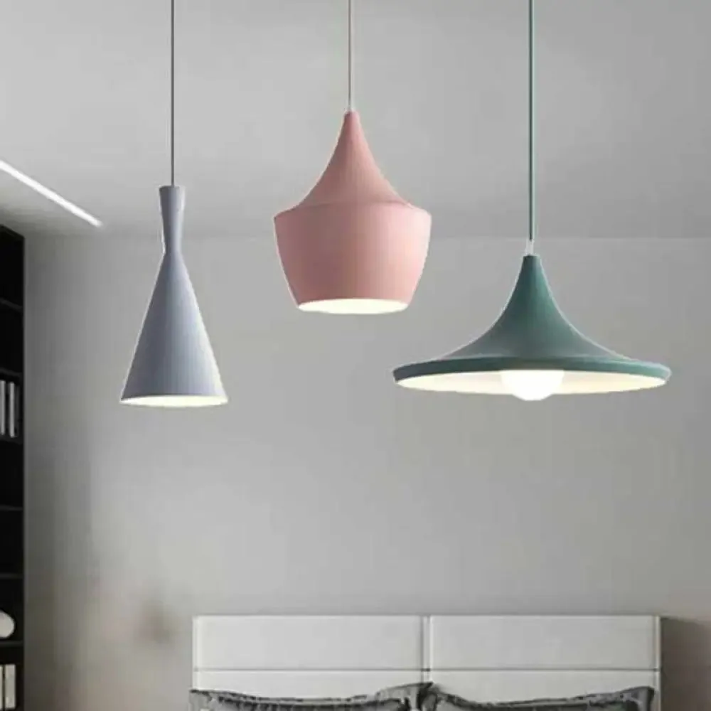 Macaron Style Metal Cone Pendant Light - 1/3 Light Pink/Yellow/Blue - Linear/Round Canopy