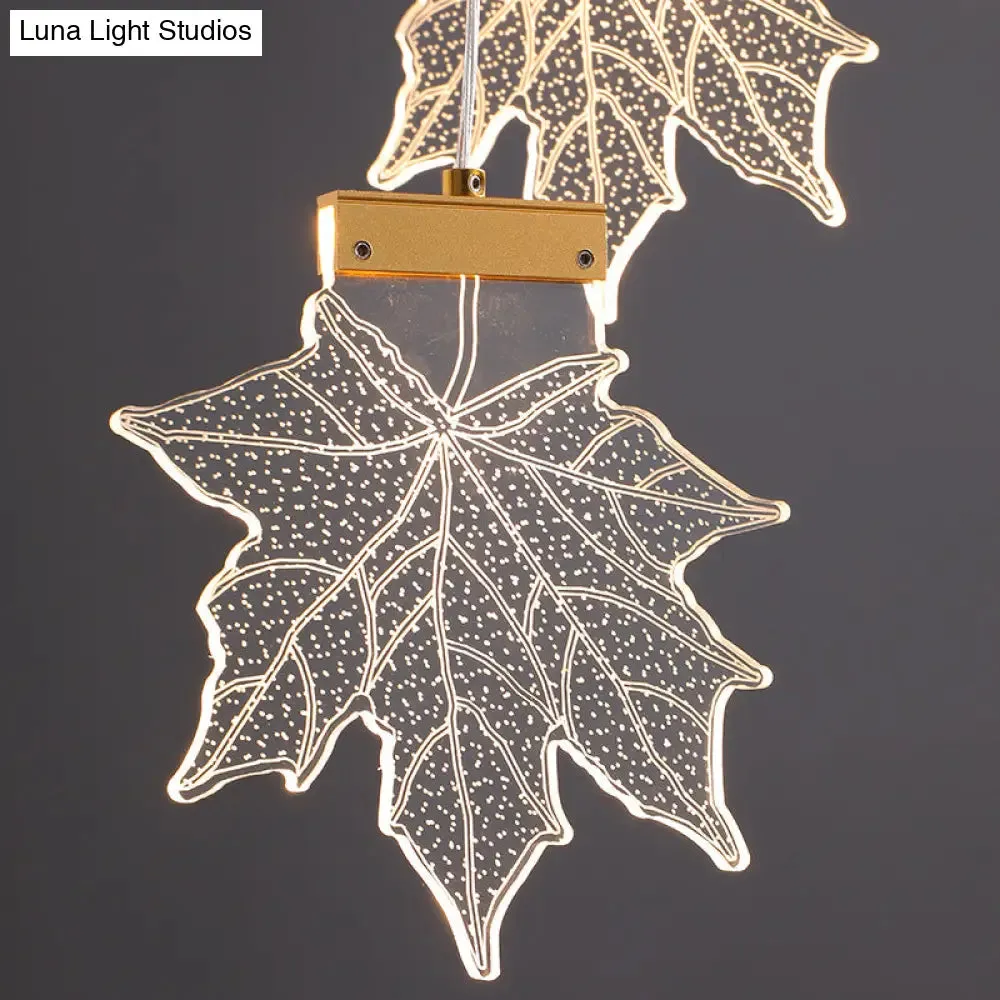 Maple Leaves Pendant LED Suspension Lamp - Simplicity Acrylic Gold Design for Stairs