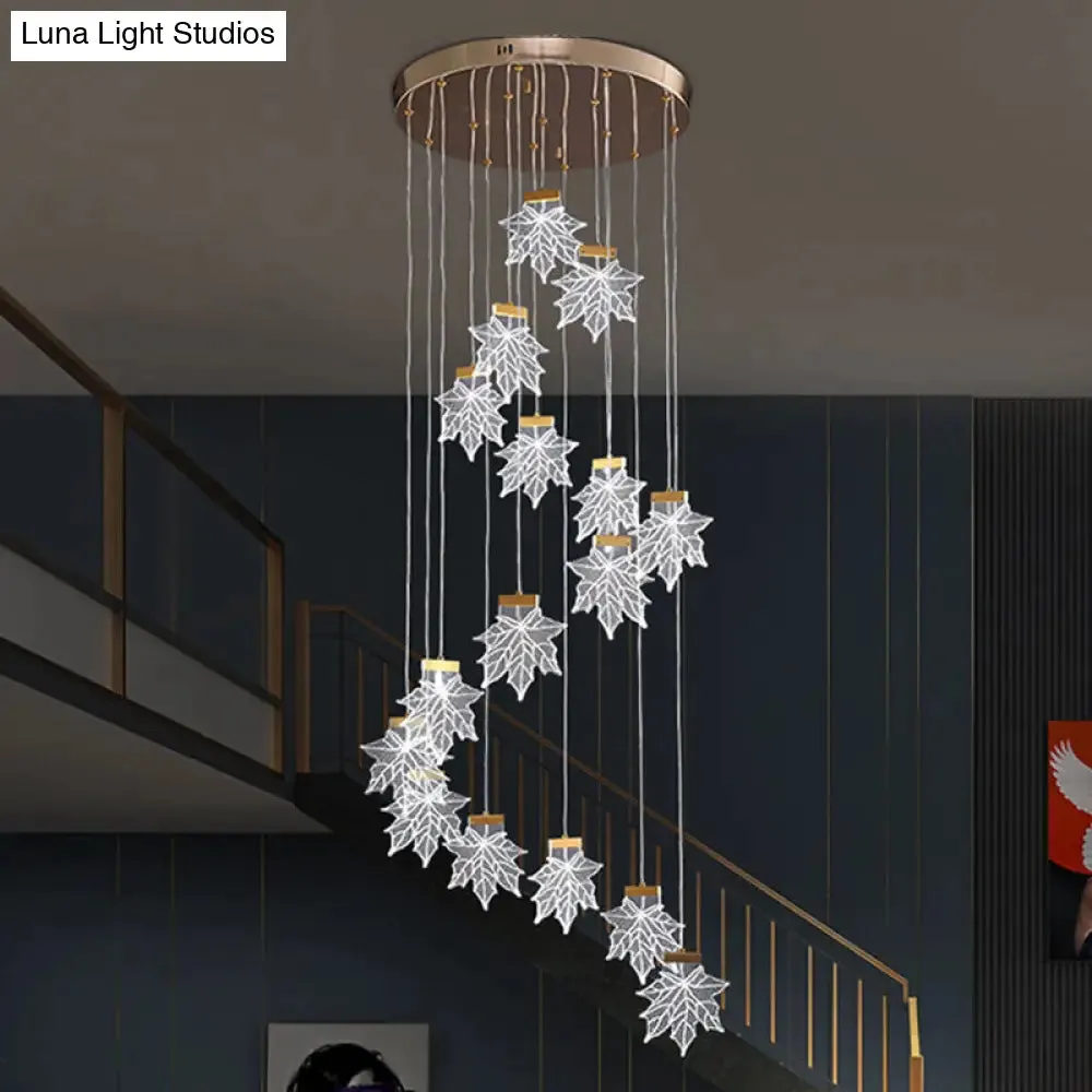 Maple Leaves Pendant LED Suspension Lamp - Simplicity Acrylic Gold Design for Stairs