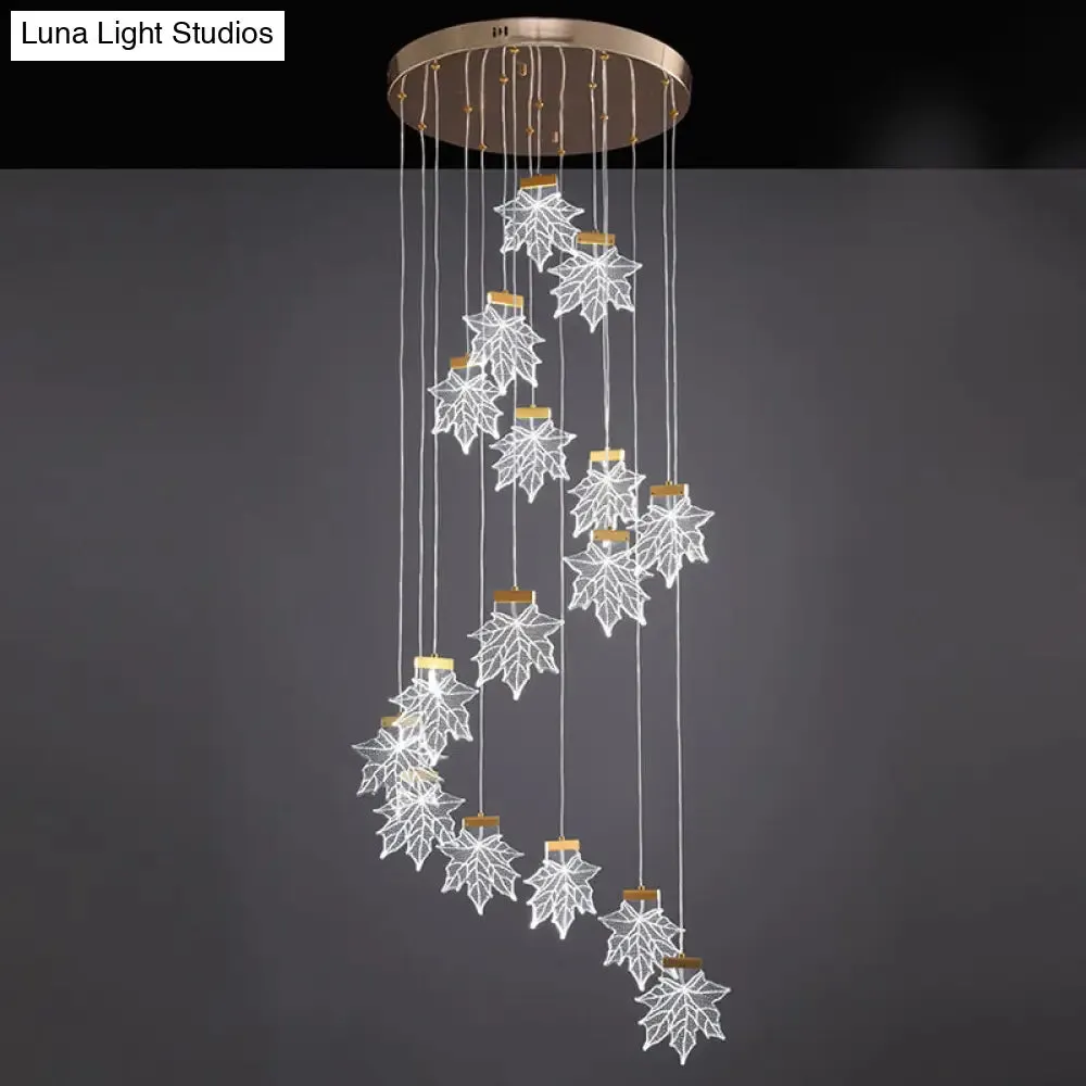 Maple Leaves Pendant LED Suspension Lamp - Simplicity Acrylic Gold Design for Stairs