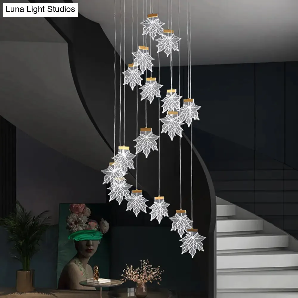 Maple Leaves Pendant LED Suspension Lamp - Simplicity Acrylic Gold Design for Stairs