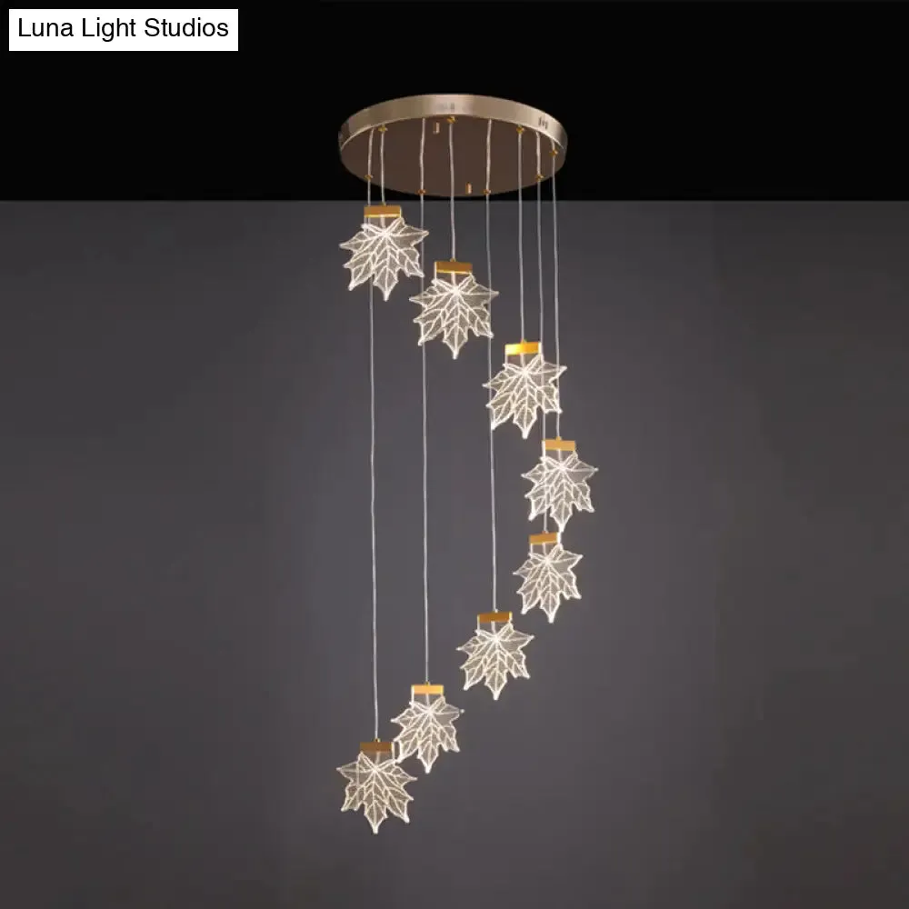 Maple Leaves Pendant LED Suspension Lamp - Simplicity Acrylic Gold Design for Stairs