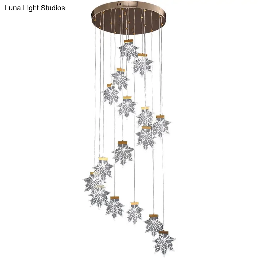 Maple Leaves Pendant LED Suspension Lamp - Simplicity Acrylic Gold Design for Stairs