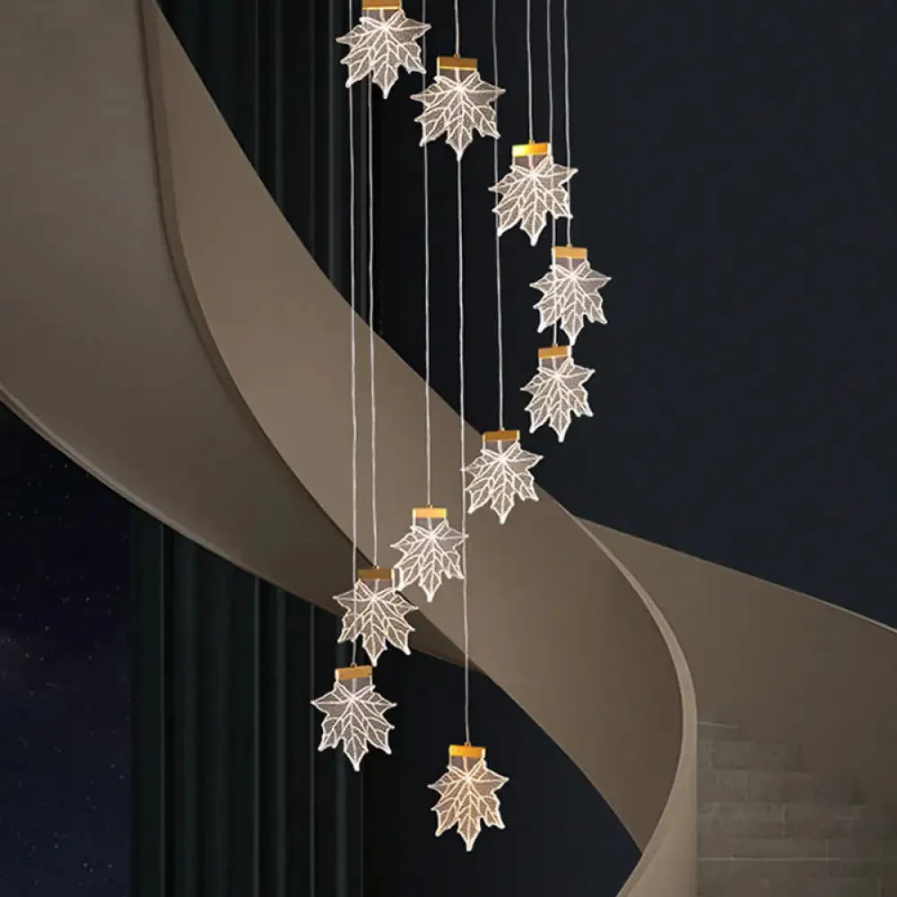 Maple Leaves Pendant LED Suspension Lamp - Simplicity Acrylic Gold Design for Stairs