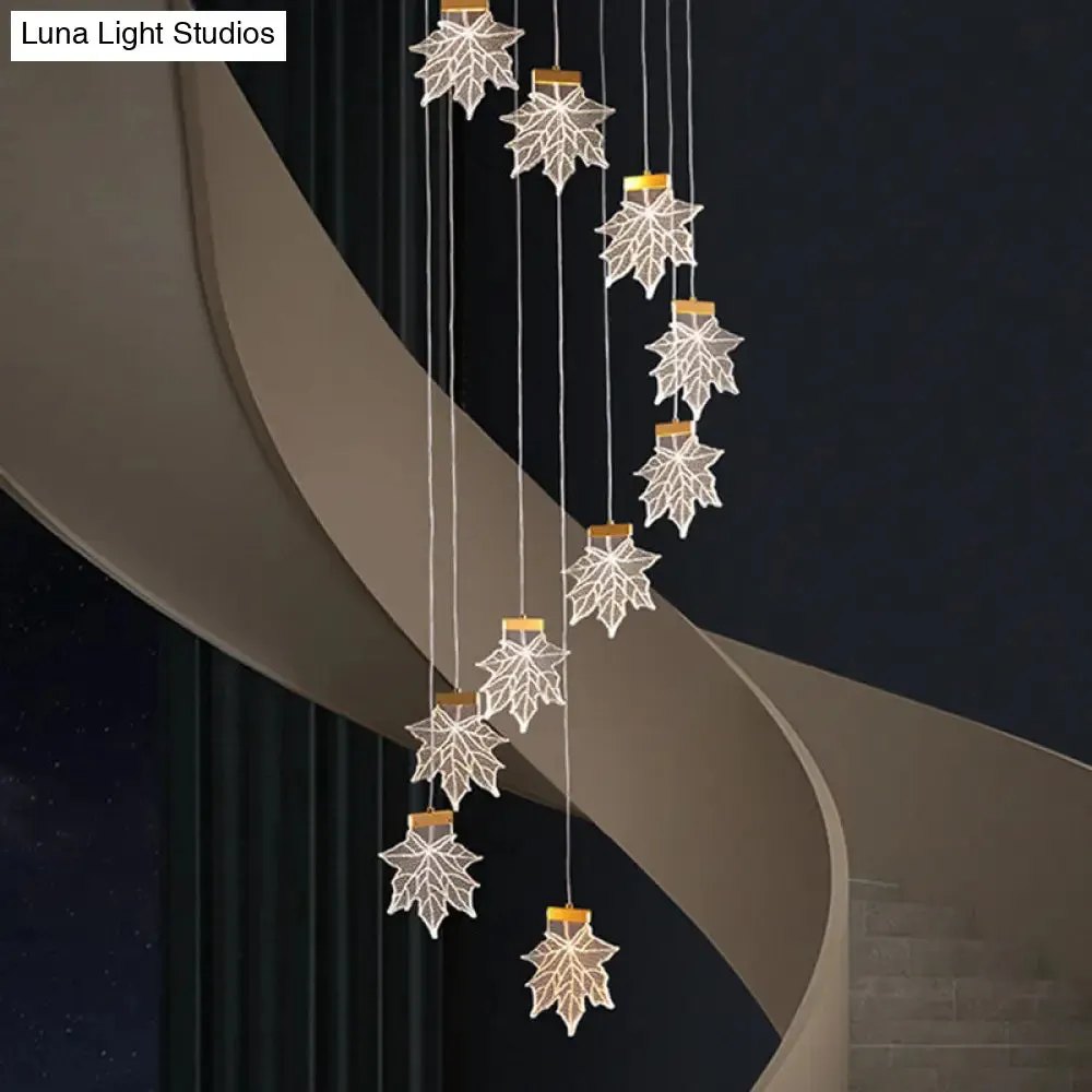 Maple Leaves Pendant LED Suspension Lamp - Simplicity Acrylic Gold Design for Stairs